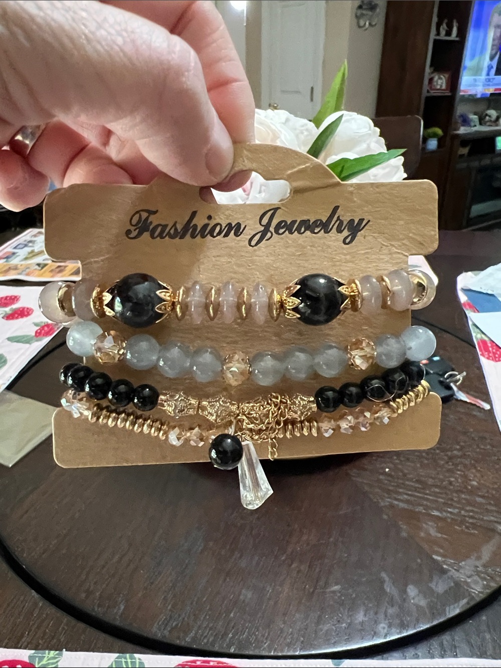New Fashion Jewelry Black, Gold & Gray Multi-Strand Beaded Bracelet Set